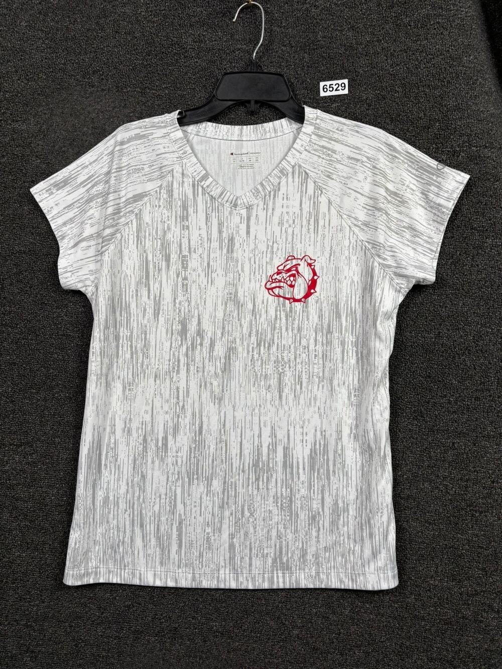 Champion Shirt Womens XL Gray V Neck Performance Bulldog Athletic Graphic